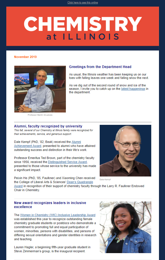 screen shot of November 2019 chemistry newsletter