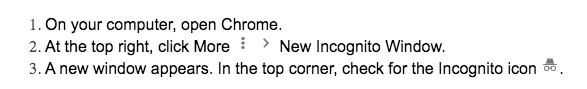 Incognito Web Browsing Steps