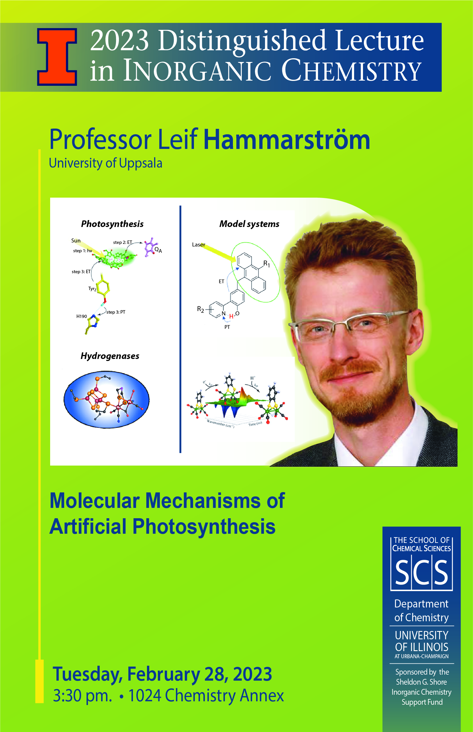 Lime green flyer of the event showing a head shot of Leif Hammarstrom