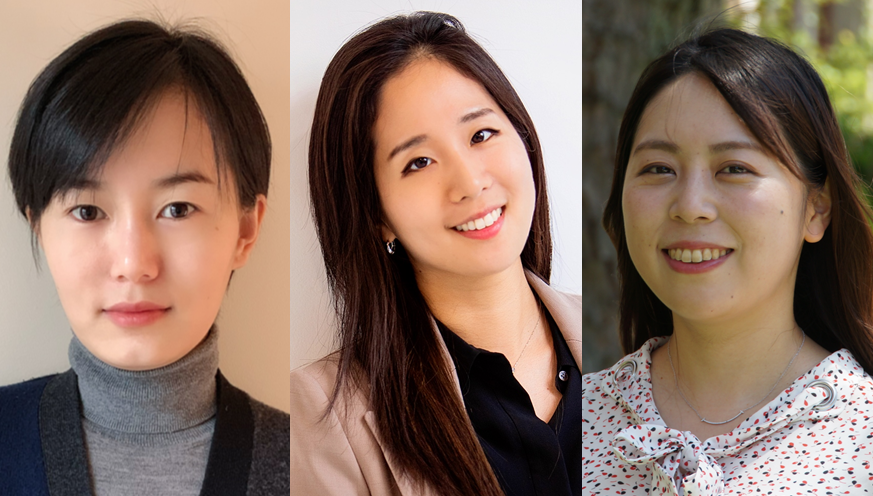 Side by side head shots of Xiaotang Lu, Joomyung Jun, and Mayuko Isomura