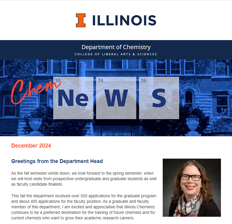 Photo of the top portion of the chemistry e-newsletter