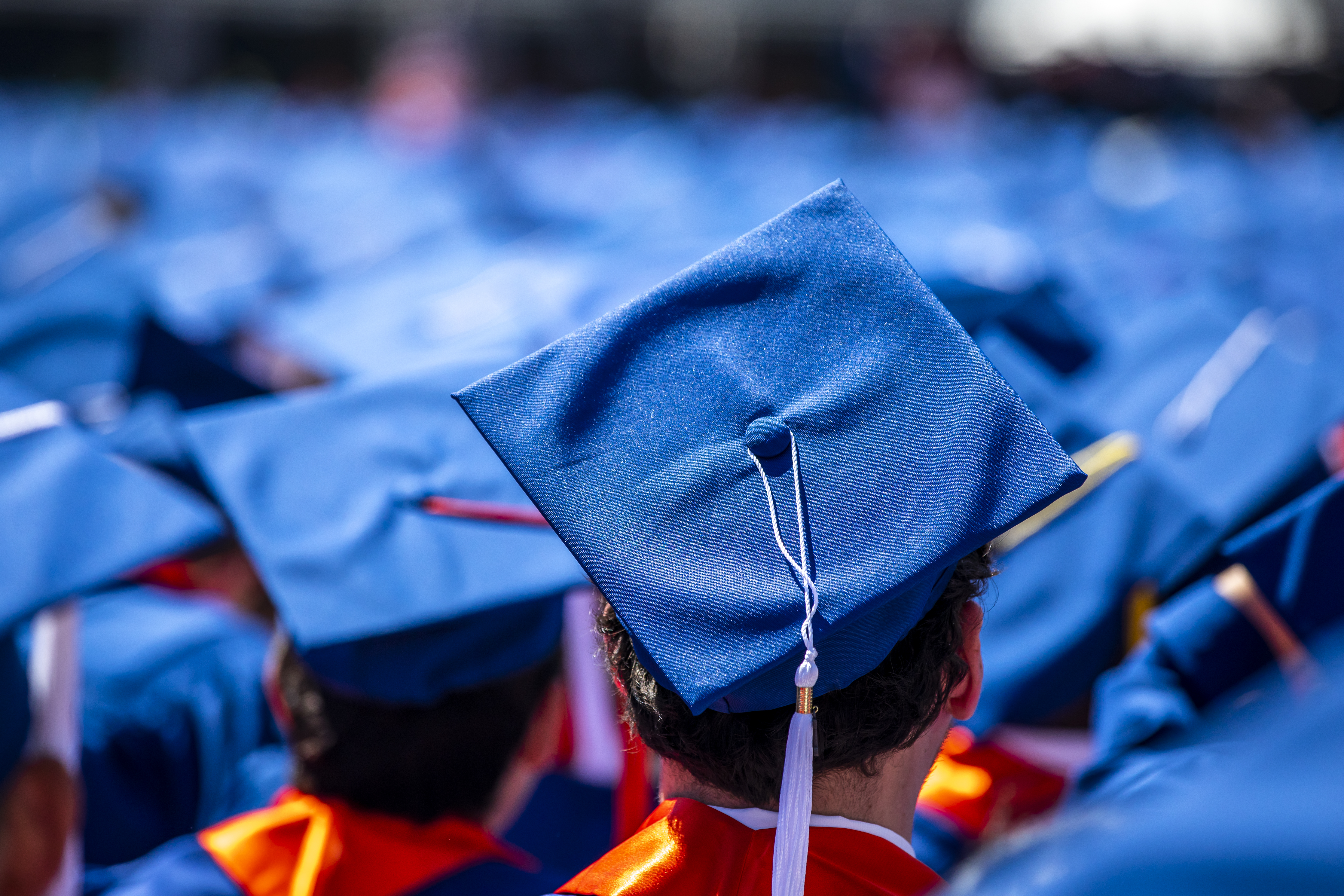 Graduation caps at commencement ceremony