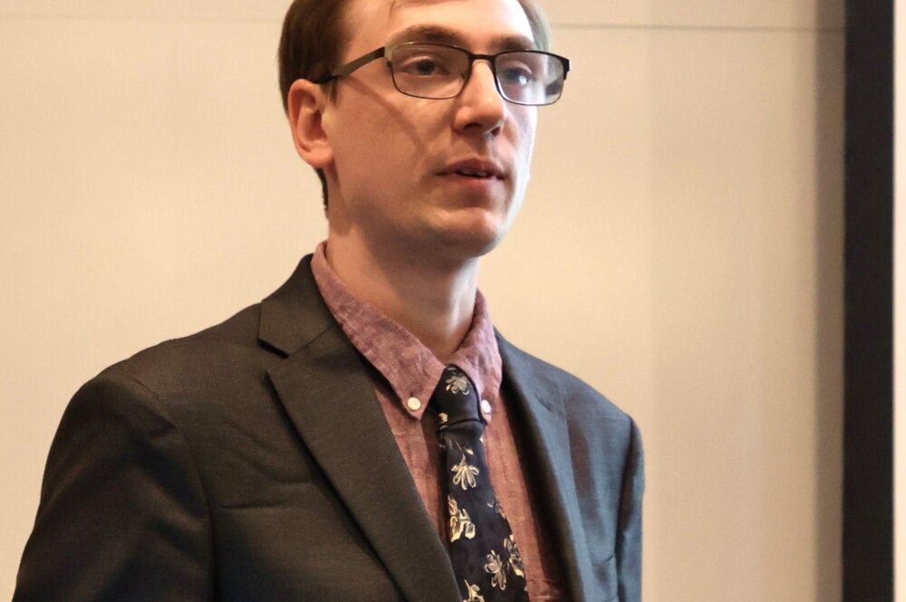 Head shot of Seth Putnam speaking  