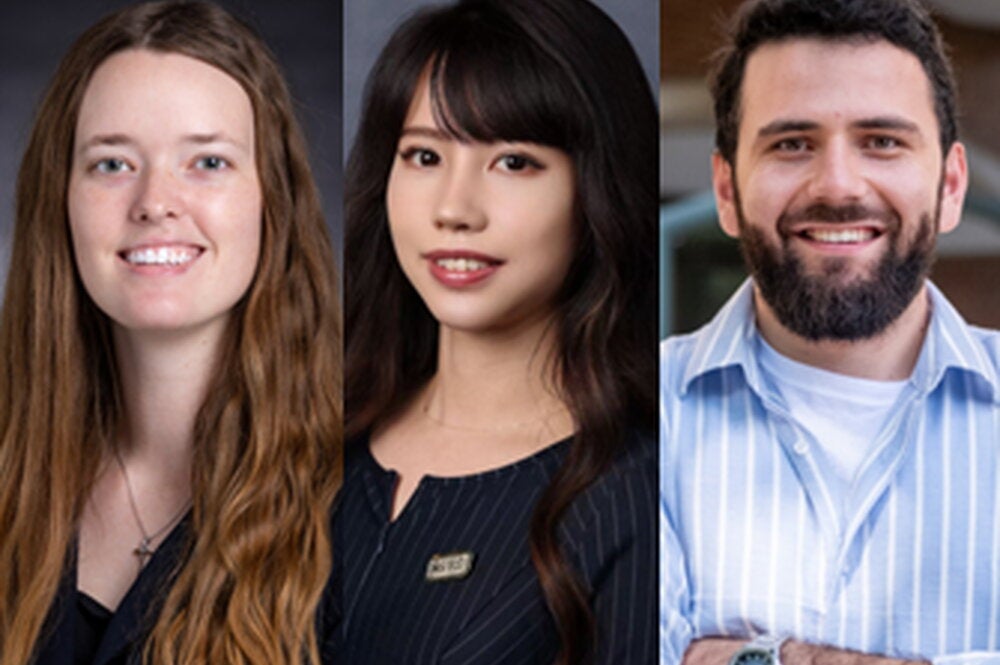 Side by side headshots of three Beckman graduate fellows