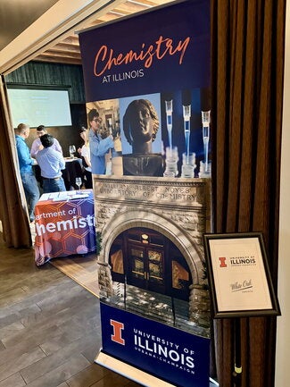 Vertical chemistry banner in doorway to reception room