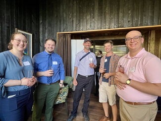 Reception guests standing together