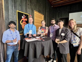 Reception guests standing together for a photo