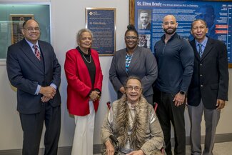 George Armstrong (Tougaloo College), Carol Brady Fonvielle (Dr. Brady's granddaughter), Natalie Arnett (Fisk University), W. Clay Fonvielle (Dr. Brady's great grandson), Charles Hosten (Howard University) & Merle M. Watts (Sister-in-Law to Dr. Brady´s son, in front)