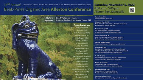 Flyer for conference with a photo of an Allerton Park statue in Allerton Park plus the names of all the presenters.