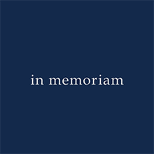 Dark blue box with the words "in memoriam" in the center
