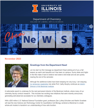 photo of the top portion of the e-news showing the title banner and department head greeting