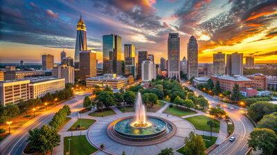 Downtown Atlanta skyline at sunset