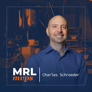 A portrait of Charles Schroeder on a blue and orange background with text saying, "MRL mvp."