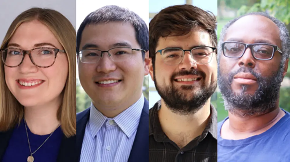 Four side by side head shots of new faculty members