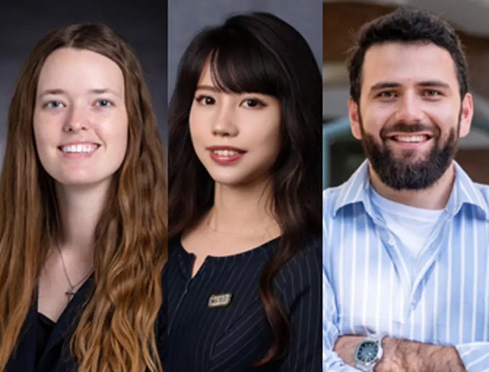 Side by side headshots of three Beckman graduate fellows