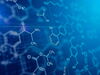 A blue screen showing illustrations of written molecular structures