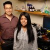 Portrait of professor Jeff Chan (left) standing next to Melissa Lucero in the lab. 