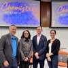 From left, Alan H. Wu, LaShaunda T. King-McNeil, Brett McGuire and panel moderator Prof. Tasha Manesis standing in the lecture classroom after the panel event.